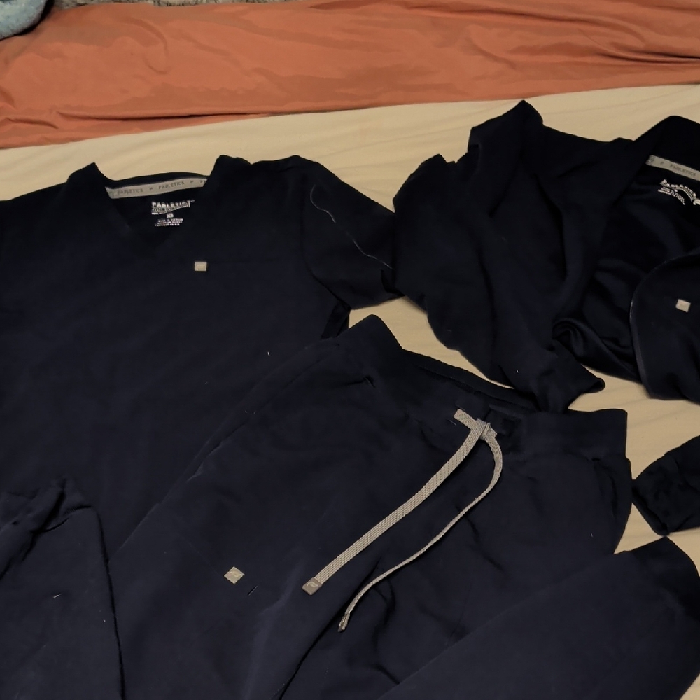 Fabletics Navy one Pocket Jogger Scrub Set With Matching Jacket